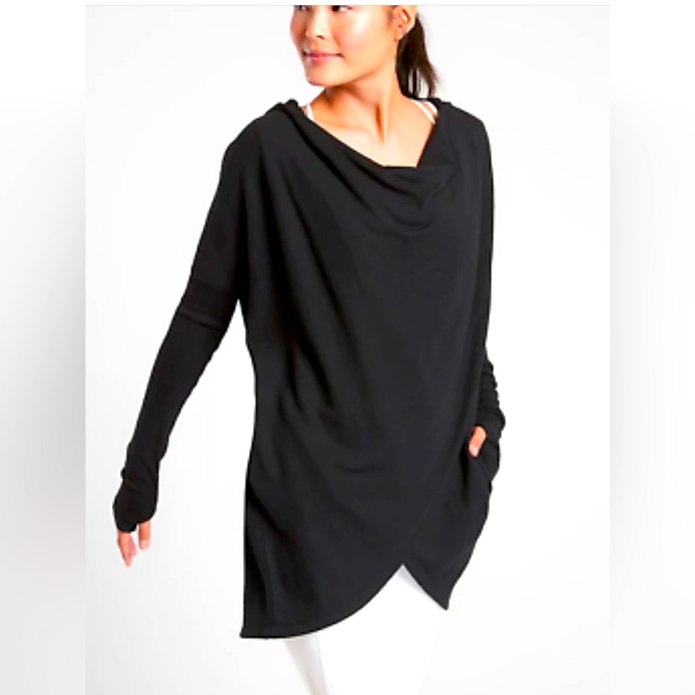 Athleta Purana Wrap Sweatshirt, Black, EUC worn 3 x too large for me